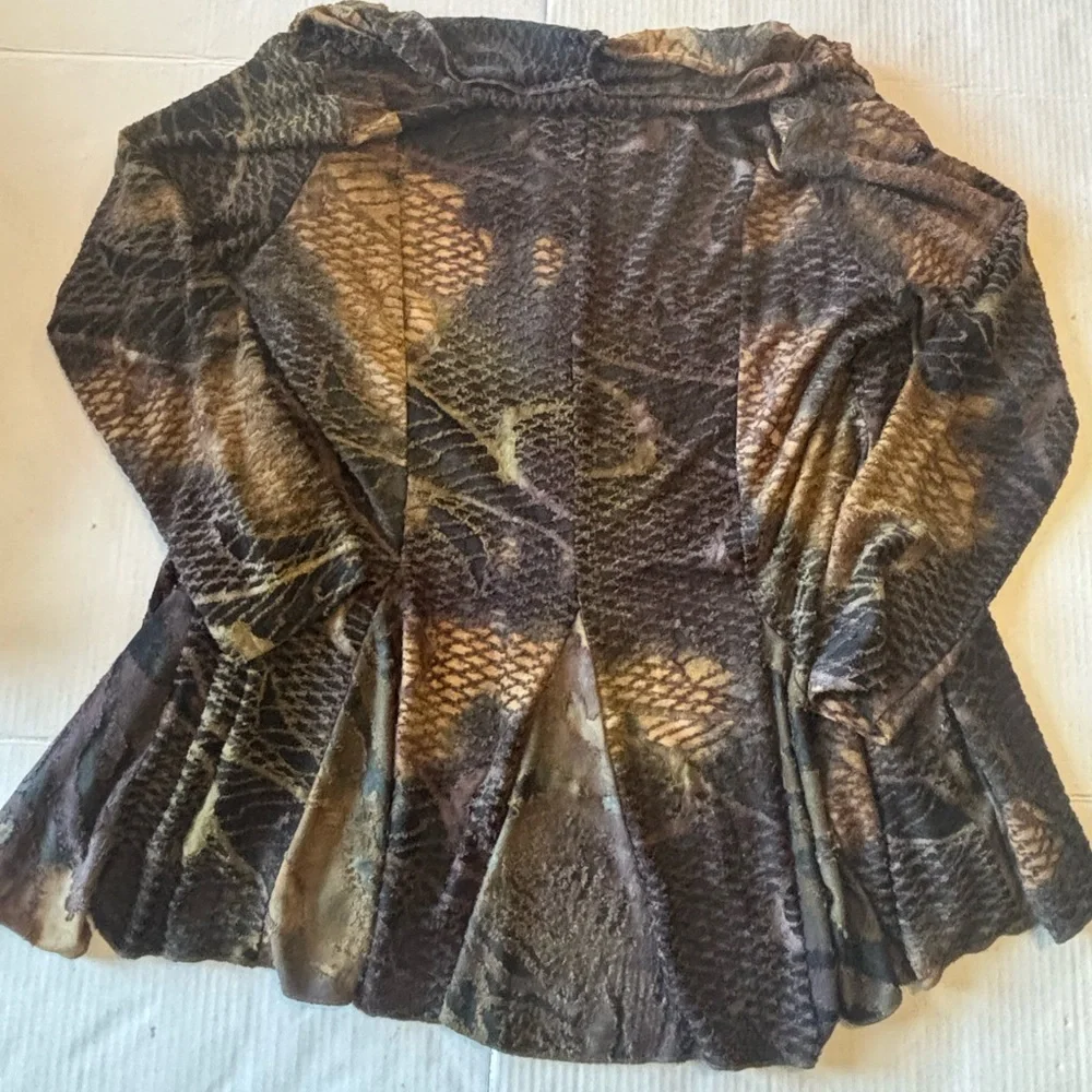 Palila Sheer Snake Print Waterfall Cardigan Brown Beige Drape Open Front M Boho